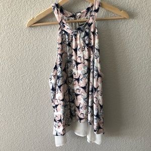 High neck, split back, floral tank